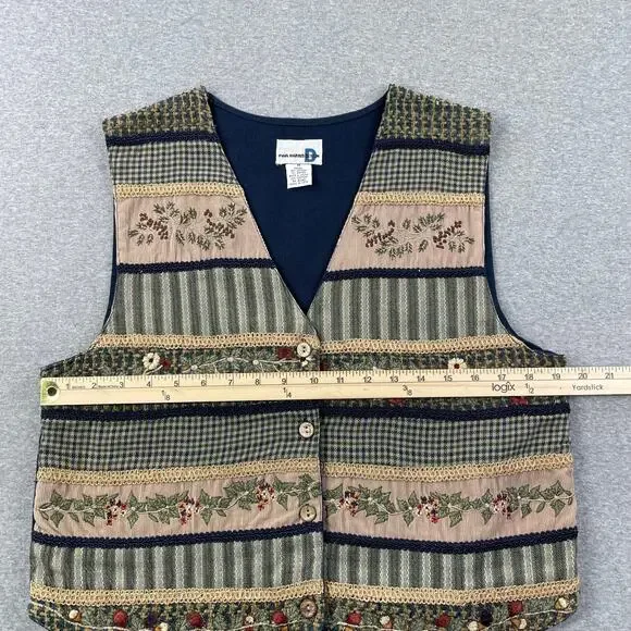 VTG Paul Harris Floral Embroidered Vest Womens M Patchwork Stripe Boho Cottage - Picture 4 of 11